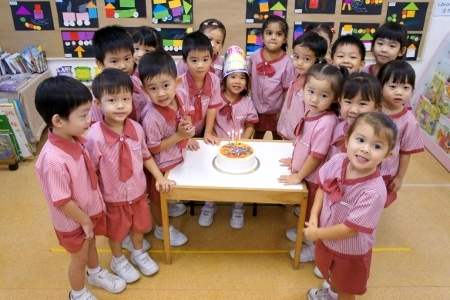 with her classmates